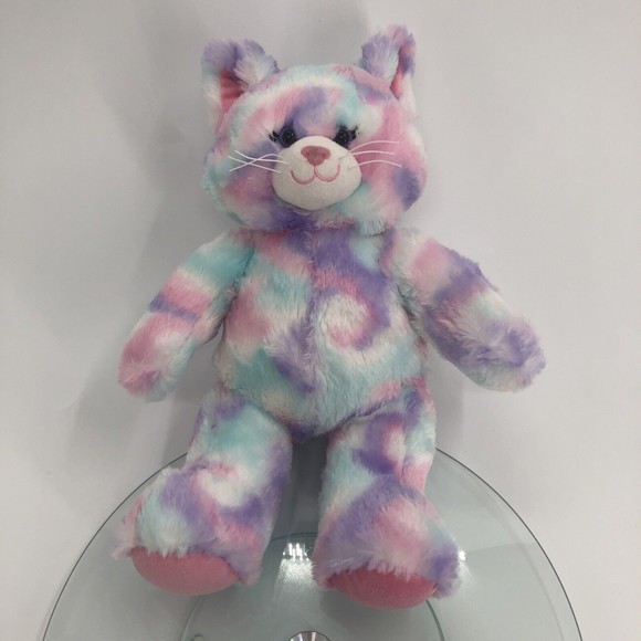 Build A Bear BAB Cotton Candy Cat Kitten Plush Stuffed Animal Tie Dye Pastel 16" - Picture 1 of 12